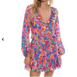 NWT Luli Fama Ruffled DeepV Frill Hem Dress size Medium